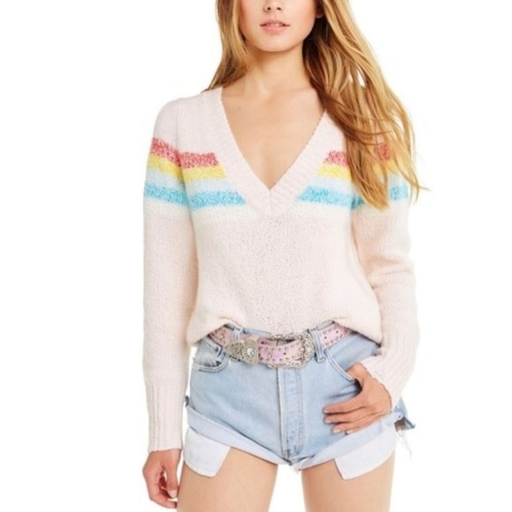 Wildfox V-neck Romantic Marcel Dreamer Sweater Pink S